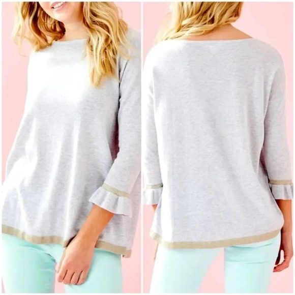 Lilly Pulitzer Charla Sweater CoolMax Heathered Crew Light Gray Size Medium - Picture 2 of 9